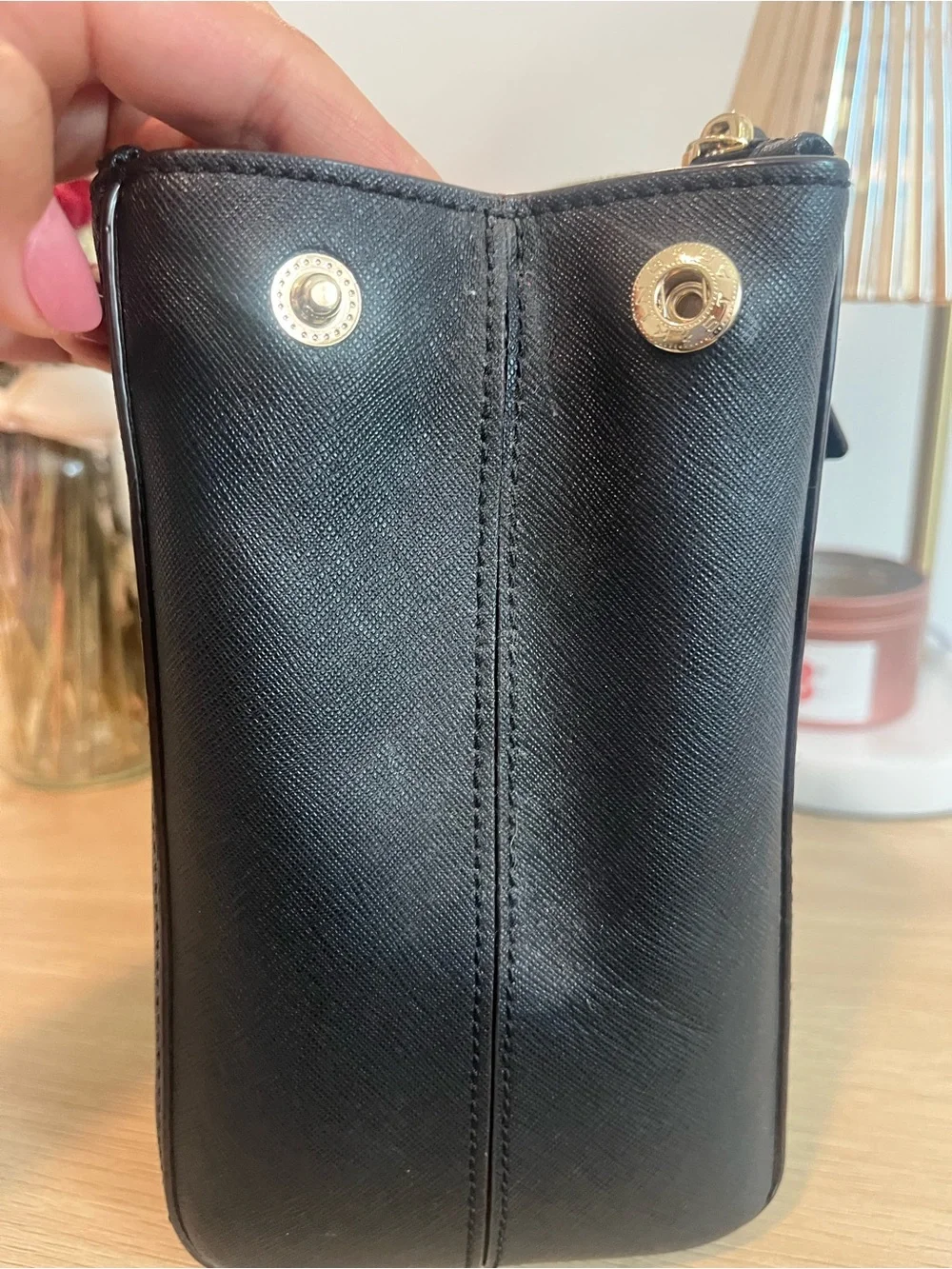 kate spade Black Structured Saffiano Satchel with Gold Hardware